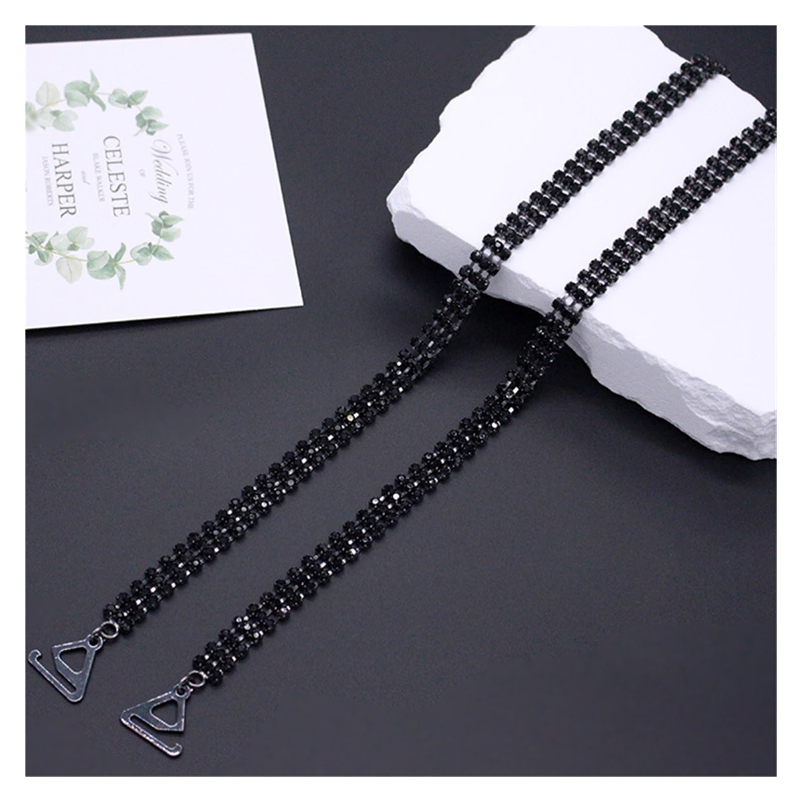 YGMNQAL Shoulder Straps Crystal Underwear Metal Bra Non-Slip Sexy Invisible Cool Women Strap For Decor(A-black,2.2cm hook)
