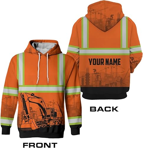 Miniatura 3 de Matedecor Sudadera con capucha de alta visibilidad para hombre, colección de trabajo, con nombre personalizado, clase 3, reflectante, ropa de trabajo