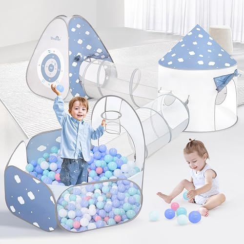 Dreamon 5 in 1 Kids Play Tent with Tunnel, Pop Up Play Tent with Ball Pits for Toddlers, Foldable Kids Tunnel with Carry Bag and Basketball Hoop, Toddler Tents Indoor & Outdoor
