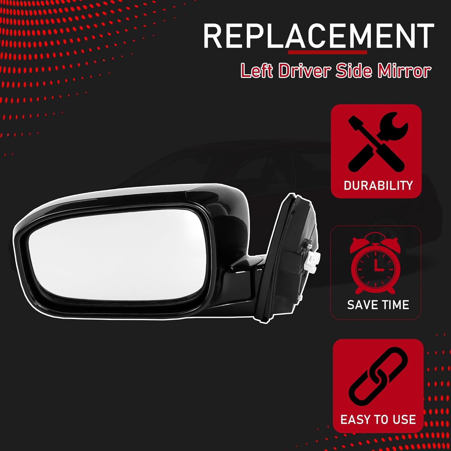 Left Driver Side Door Mirror Compatible with 2003-2007 Honda Accord Replaces HO1320152 76250-SDA-A13ZA, Manual Folding Power Adjustable Glass, Alabaster Silver Metallic Cover 3pins