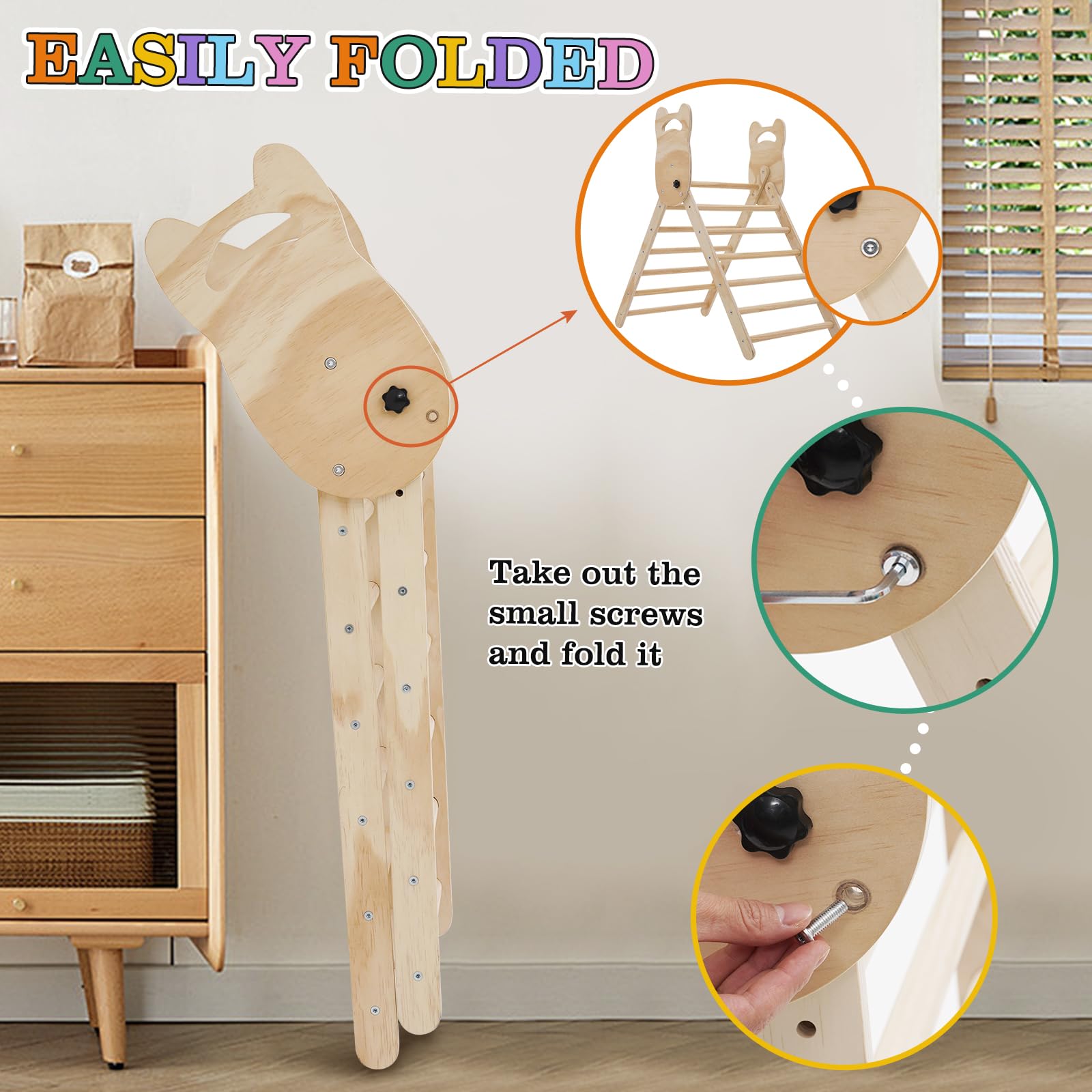 Ark miido Klettergerüst Indoor klettersteine 3-in-1 Montessori kletterdreieck mit Rutsche Faltbares Kinder Kletterbogen aus Holz Spielzeug pikler zum Rutschen & Klettern für Kinder ab 1 Jahr