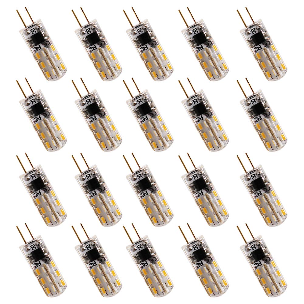 G4 LED Light Bulb 1.5 Watt Warm White 12 V DC 24 x 3014 SMD G4 Pin Base 12 V Non-Dimmable LED Bulbs Pack of 20