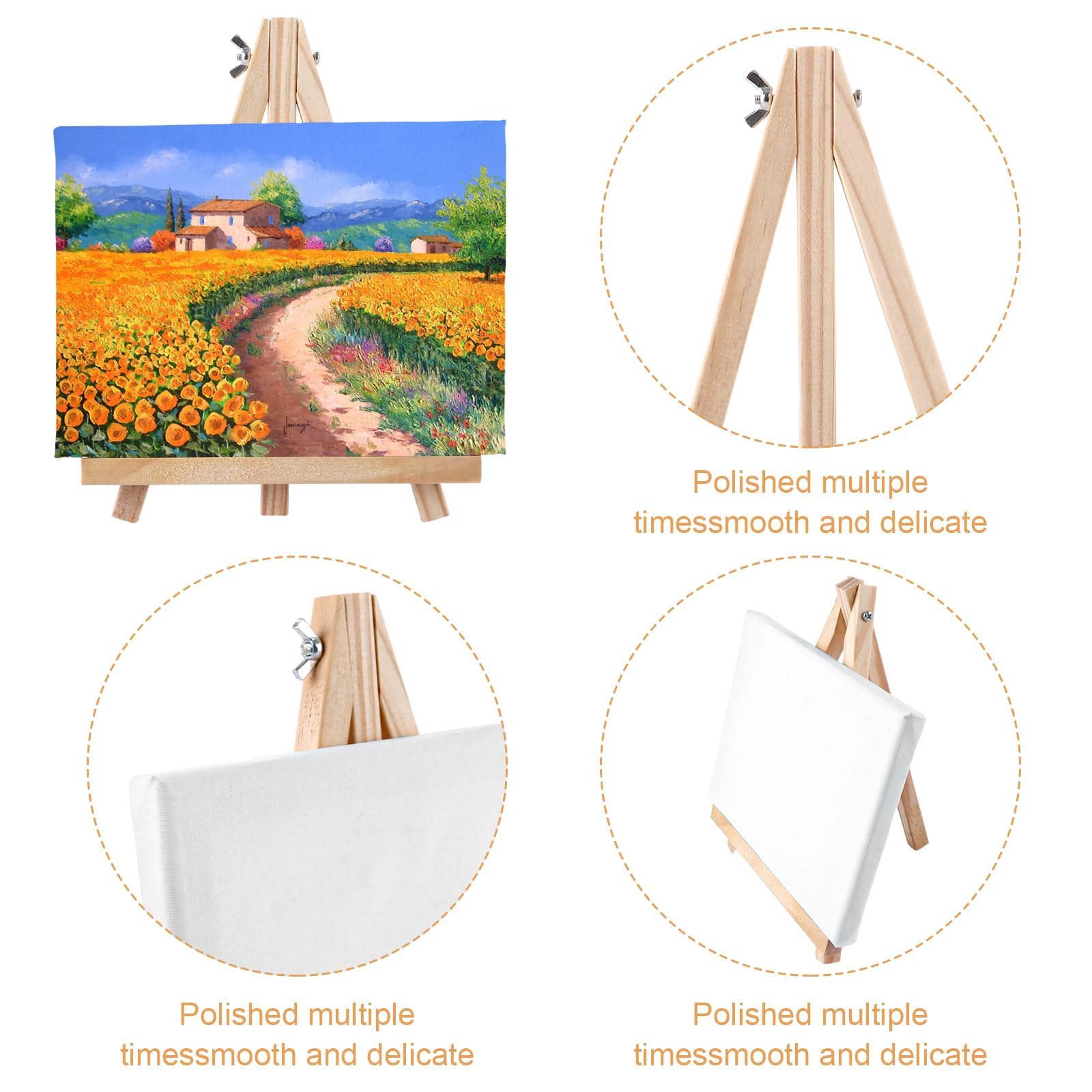 JMIATRY 6 tele con cavalletto, 15 x 20 cm, con cavalletto da 18 x 24 cm, piccole tele, da dipingere, per matrimoni, compleanni, battesimi, feste