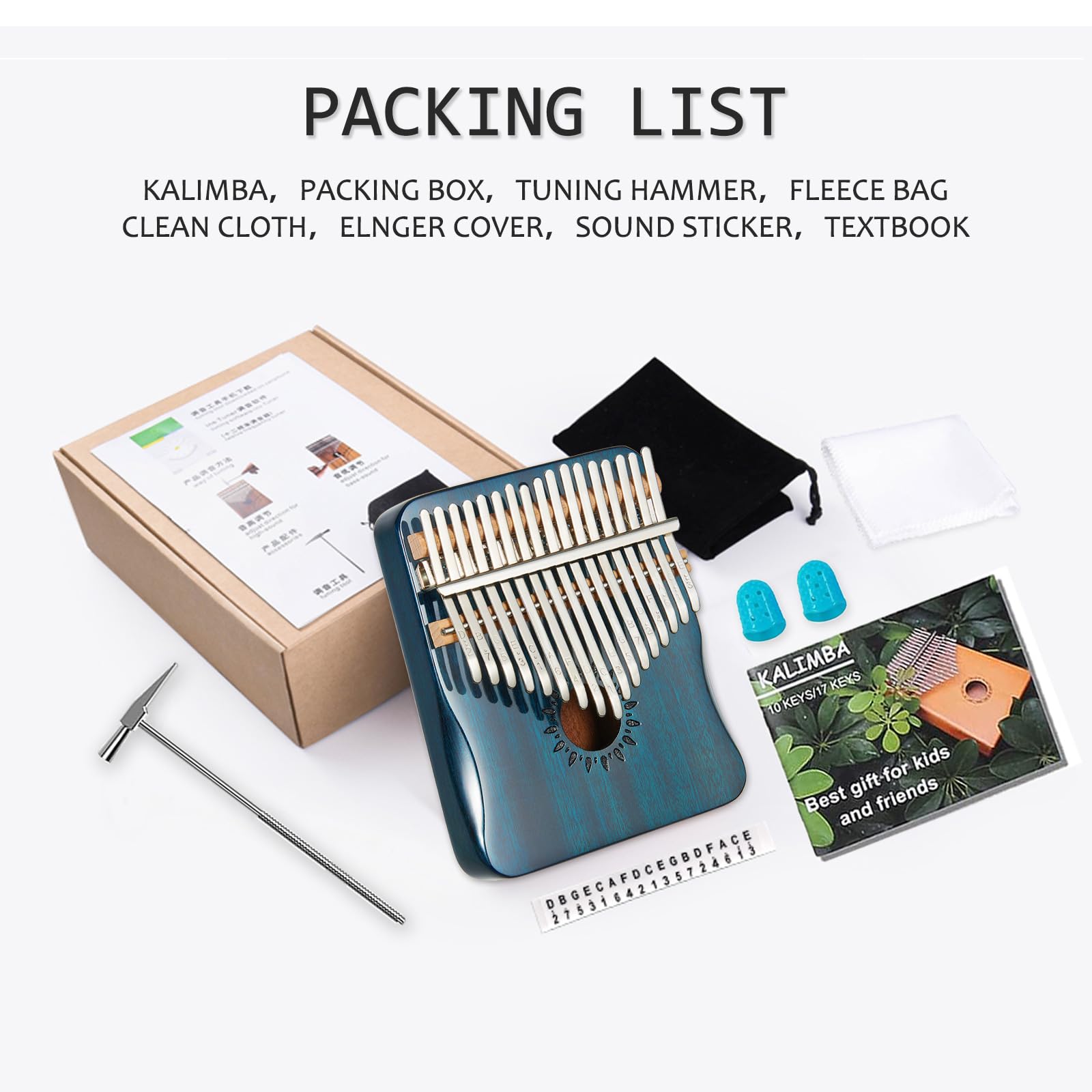 AARVI Kalimba kciuk fortepian 17 klawiszy, przenośny palec Mbira, prezenty dla dzieci i dorosłych, początkujących (niebieski)