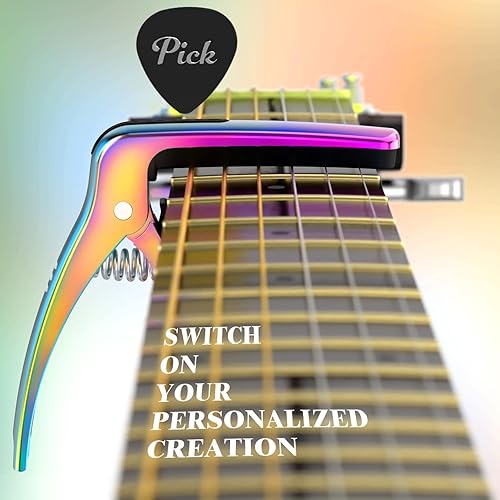 Vista 7 de Cejilla de guitarra 3 en 1 para guitarras acústicas y eléctricas (con soporte para púas y 4 púas), accesorios de guitarra (MC-021)