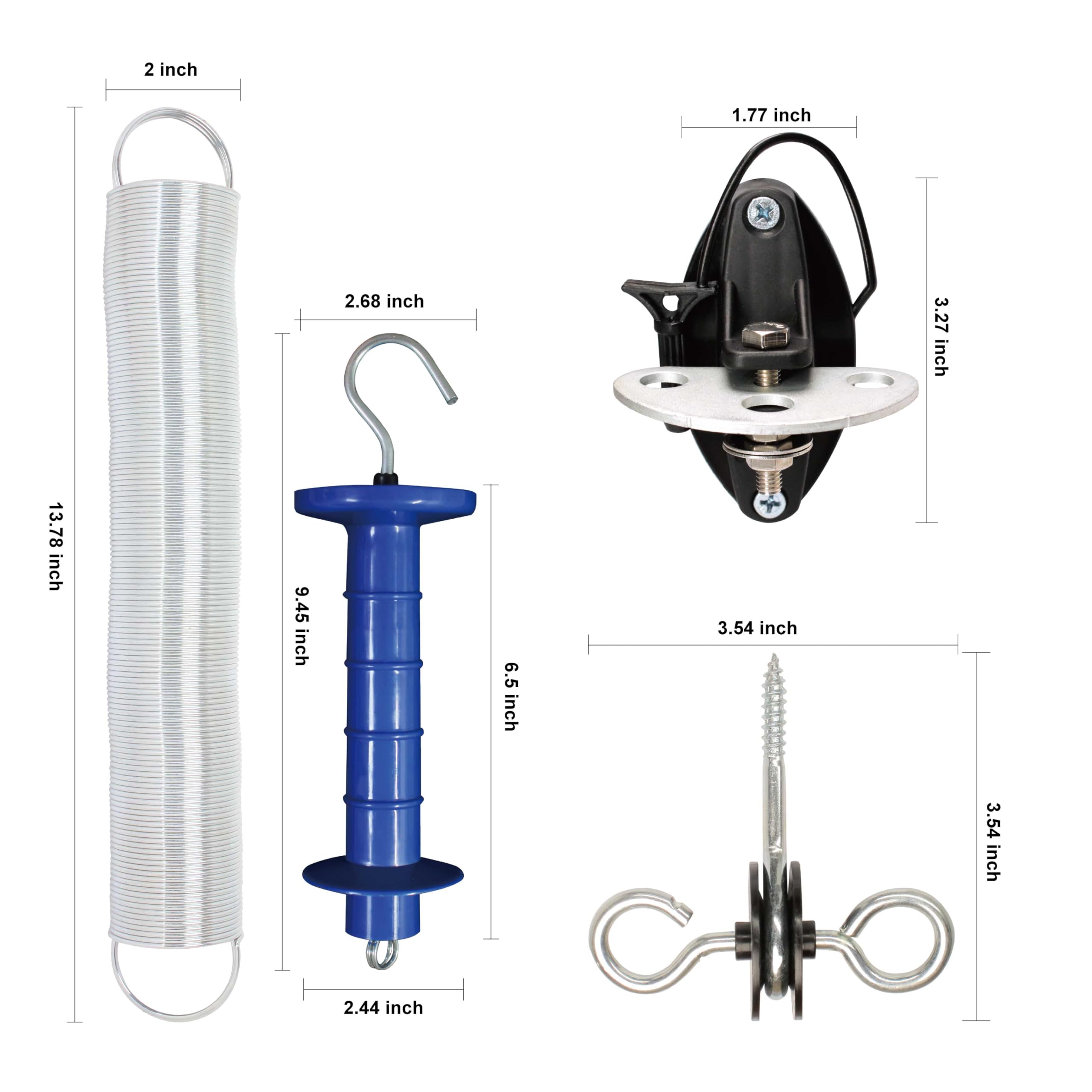 Kit per cancello elettrico per recinzione, con maniglia a molla, 2 isolanti di ancoraggio e molla grande di tensione da 5 m