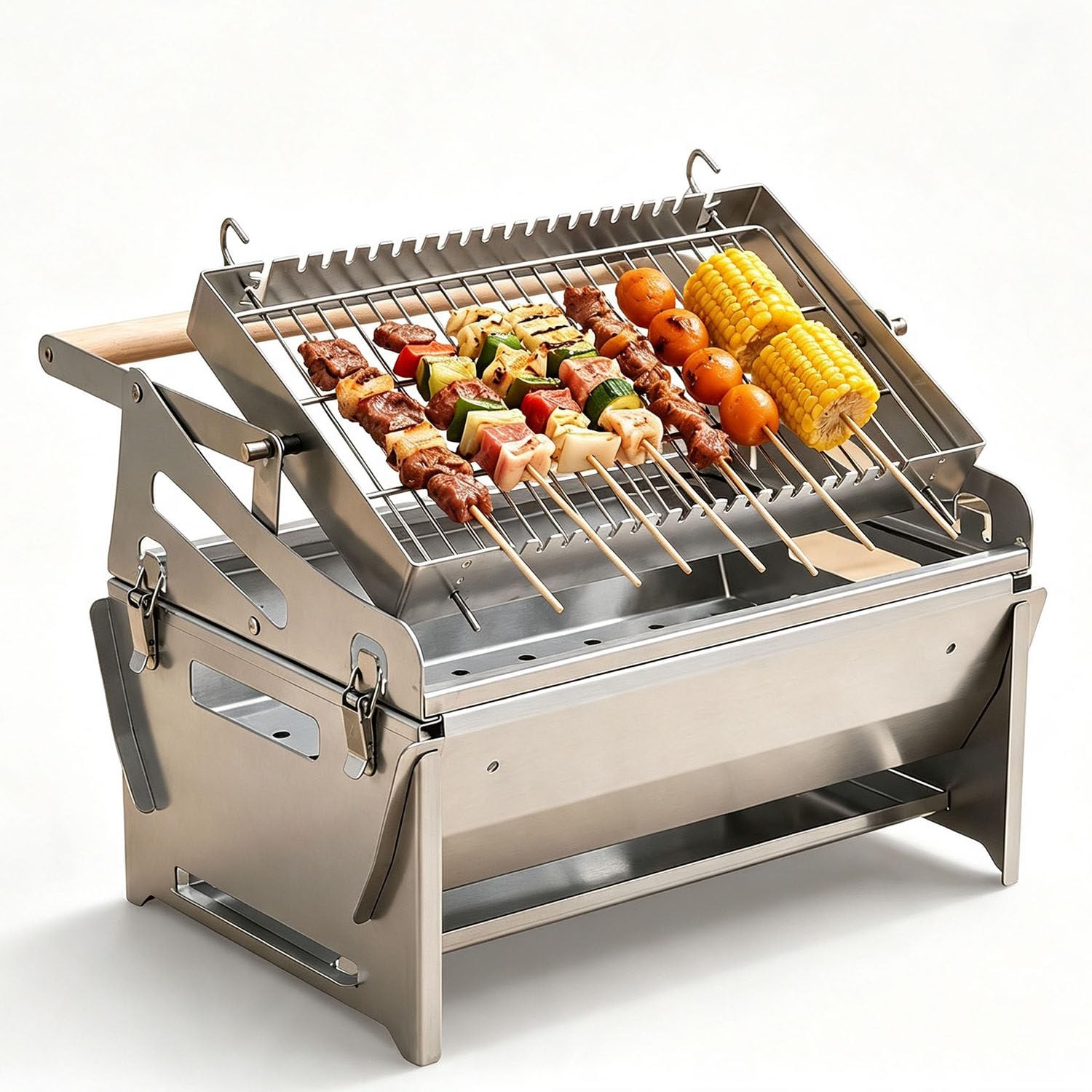 Grill węglowy o dużej pojemności, obrotowy 360°,ze stali nierdzewnej,stołowy,z otworami wentylacyjnymi,idealny na imprezy w ogrodzie