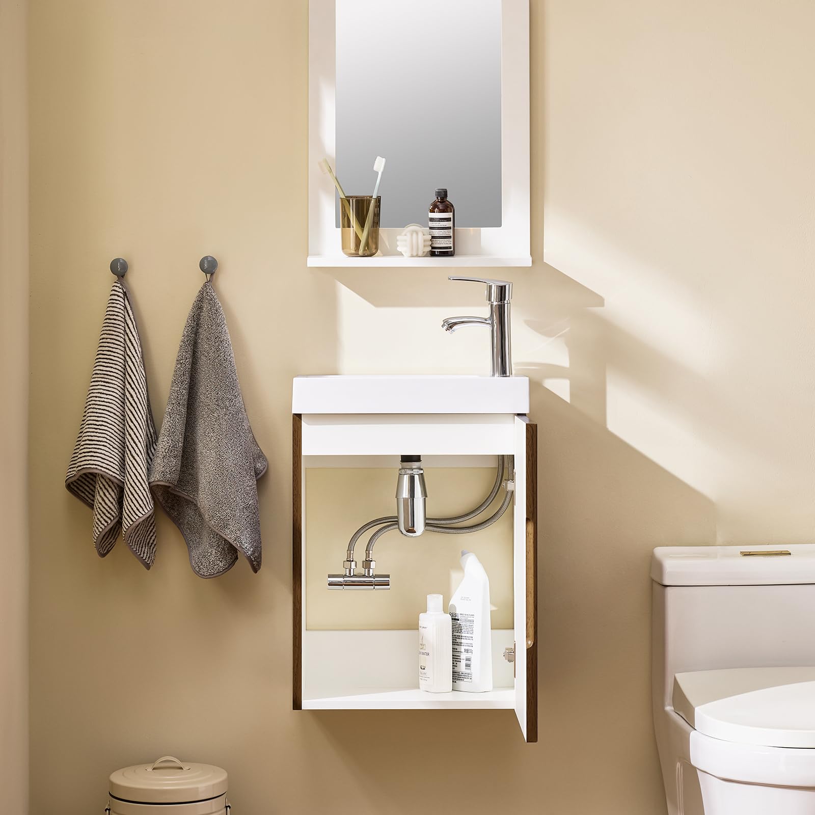 SoBuy Meuble Sous Lavabo Suspendu pour Salle de Bain avec Vasque Compact - Rangement Colonne Petite Taille pour WC Style Moderne 40x22x56cm BZR196-BR