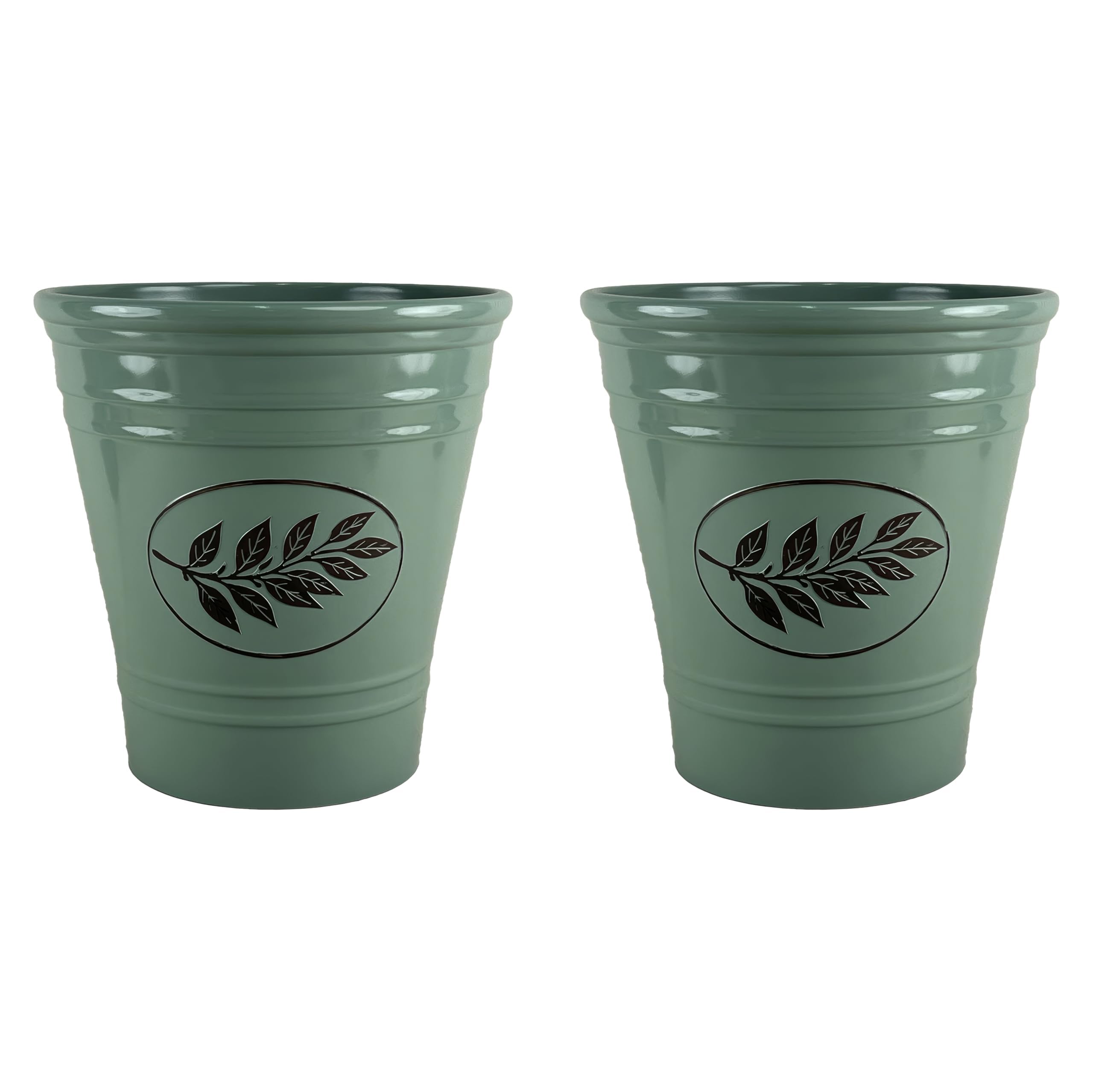 Simpa White,Green,Grey Country Style Gloss Plastic Planter - Green, Set Of 2-40Cm (H) X 40Cm (Dia) - Suitable For Indoor Or Outdoor Use.