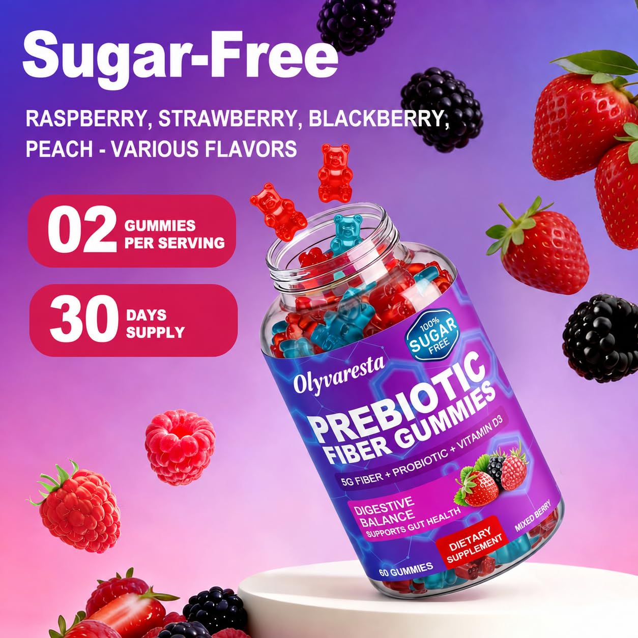 Prebiotic Fiber Gummies, 5g Fiber, Bacillus Coagulans, Mixed Fruit 60 Count — Amazon image 5
