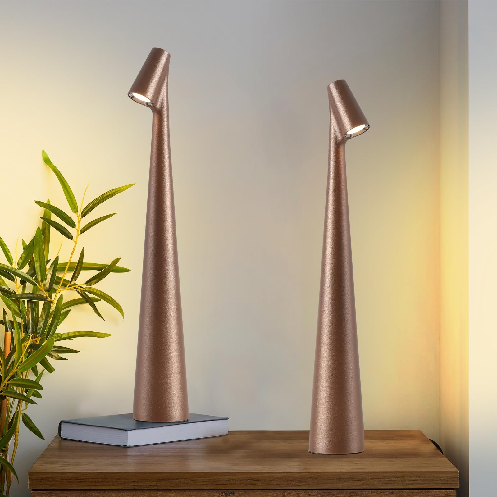 Mała bezprzewodowa lampa stołowa 3 poziomy jasności, przenośna lampa biurkowa, akumulatory do użytku na zewnątrz, restauracja, lampka nocna dla niemowląt, prezenty (brązowa)
