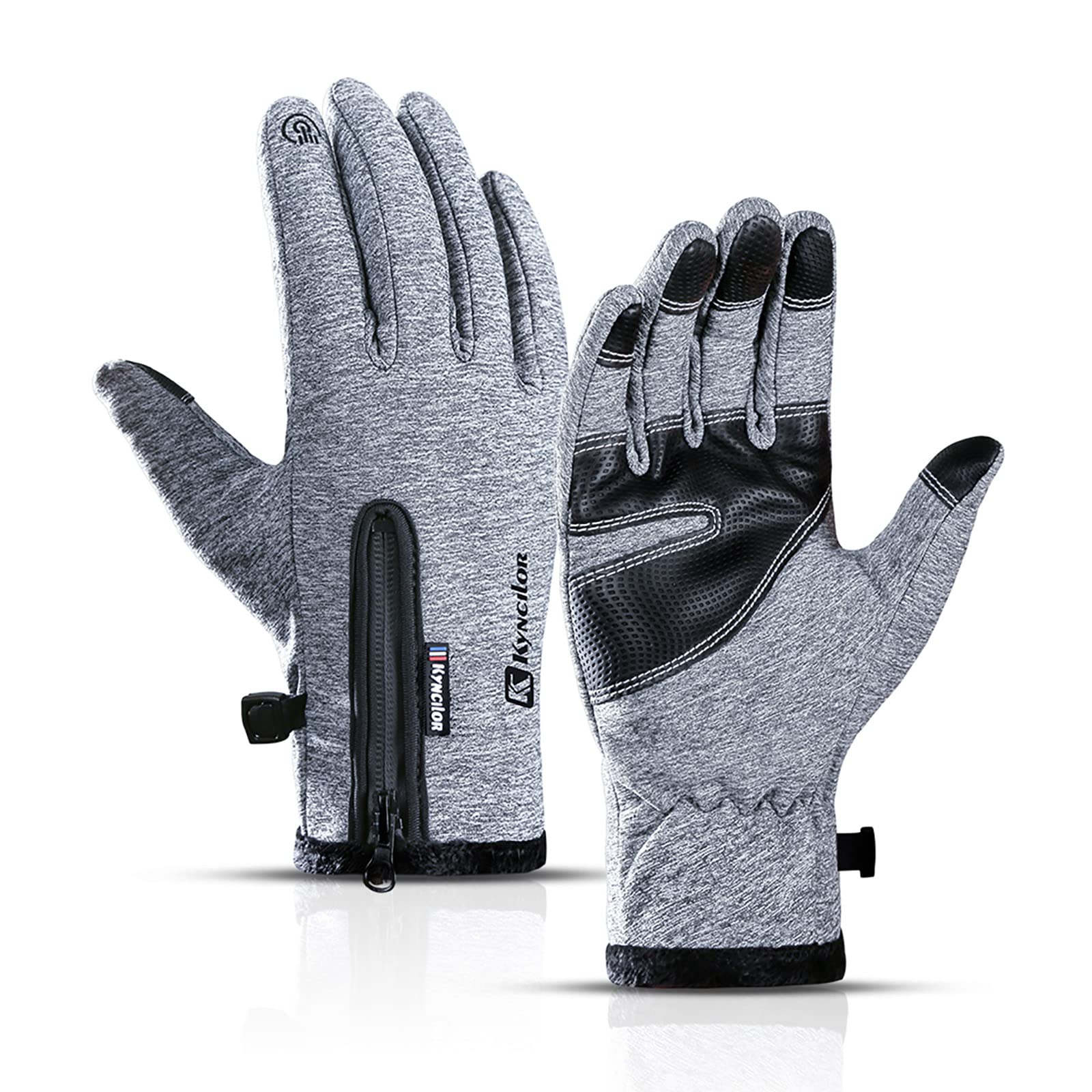 Unisex Winter Thermal Fleece Touchscreen Gloves Soft Fleece Gloves Cold Weather for Cycling Hiking Camping Skiing (Grey,XL)