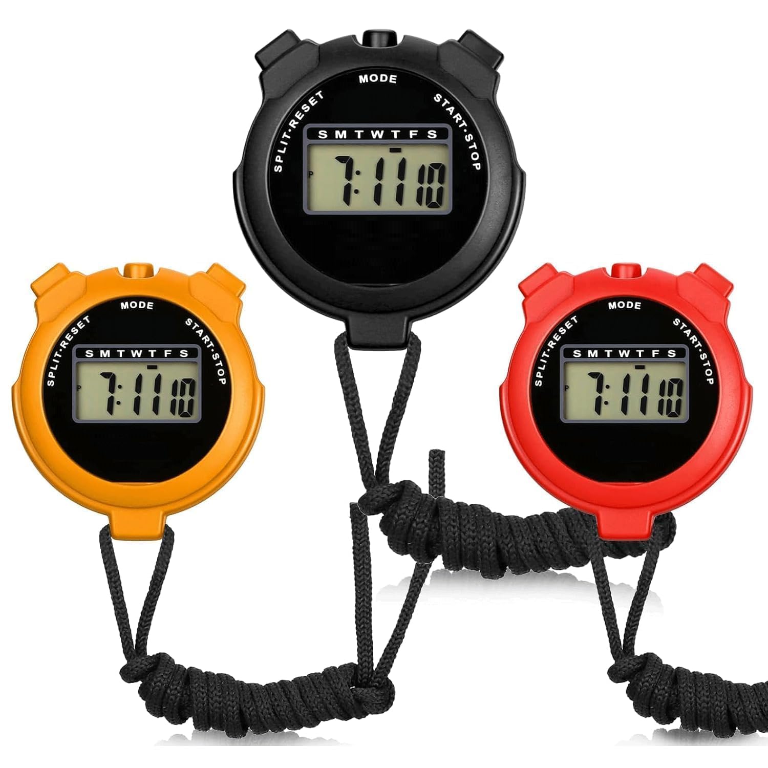 3Pcs Digital Sports Stopwatch Timer | Large Display Lap & Split Timer with Calendar & Alarm | Referee Watch for Running, Swimming & Fitness Training