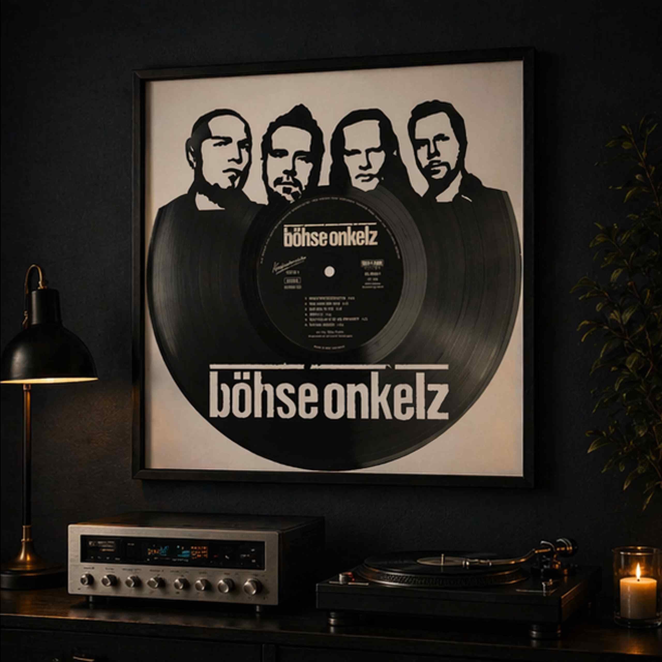 EVEVO Decorazione da parete in vinile con scritta in lingua tedesca "Arkelz", idea regalo per gli appassionati di musica, orologio retrò nella cornice 32 x 32 cm