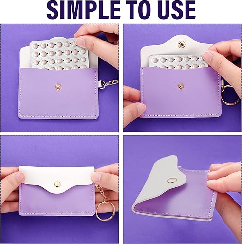 Miniatura 3 de Tondiamo Paquete de 2 fundas para píldoras anticonceptivas, de piel sintética, para píldoras, 4.33 x 3 pulgadas, bolsa anticonceptiva con llavero