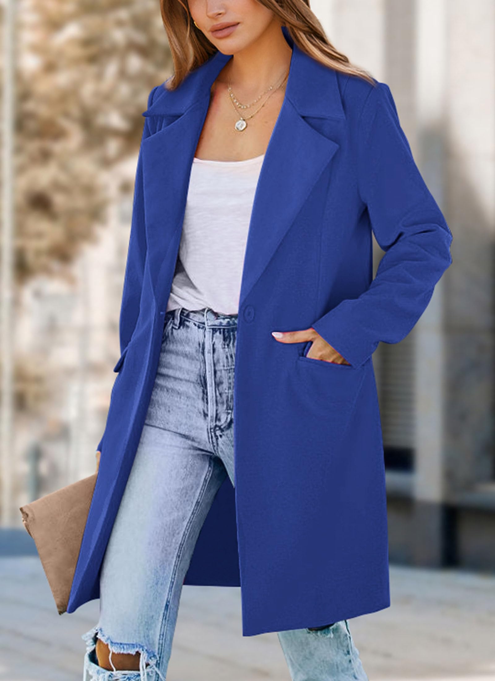 PRETTYGARDEN Women's Business Casual Long Blazer Jackets(Royal Blue,S) view 7