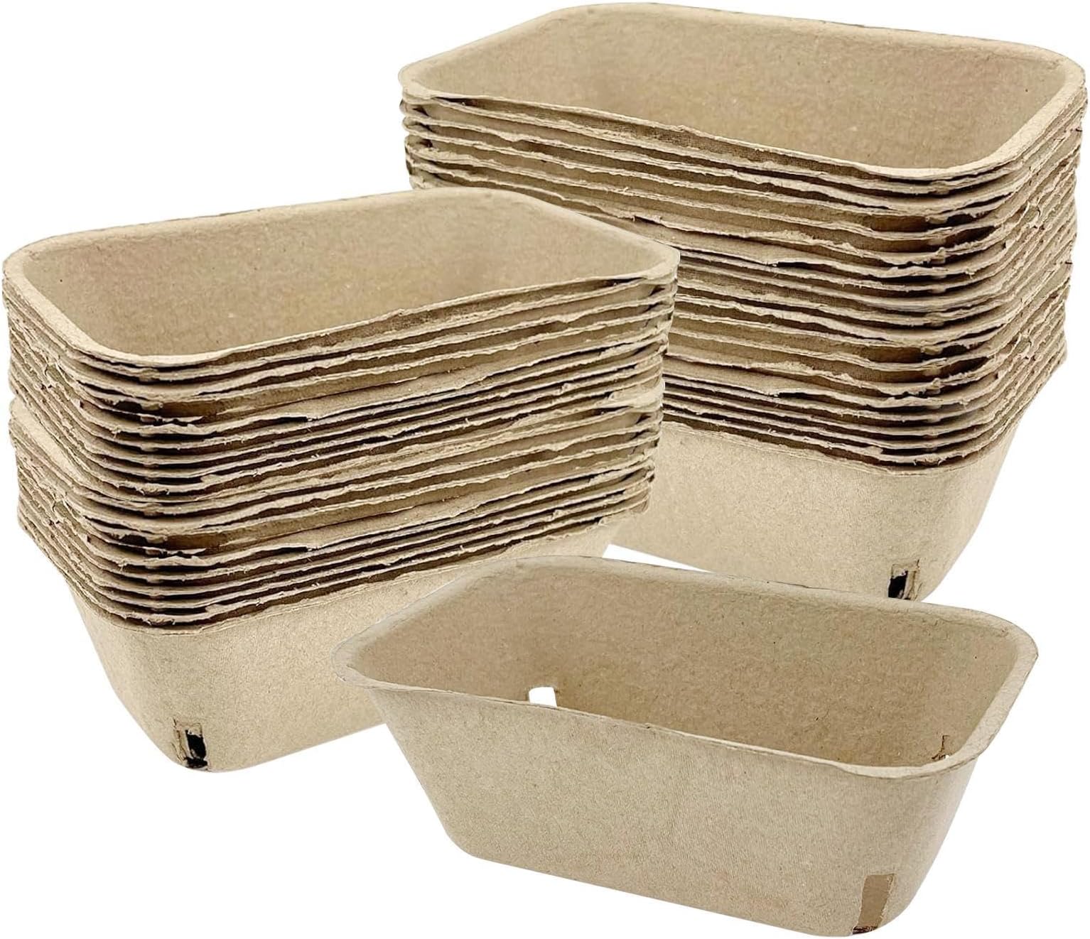 Natural Pulp Fiber Basket - Vented Produce Container, Fruit & Vegetable Holder, Eco-Friendly Packaging Tray, Multipurpose Berry Basket with Durable Build | 50pcs Pulp Fiber for Fruits Vegetables Pack