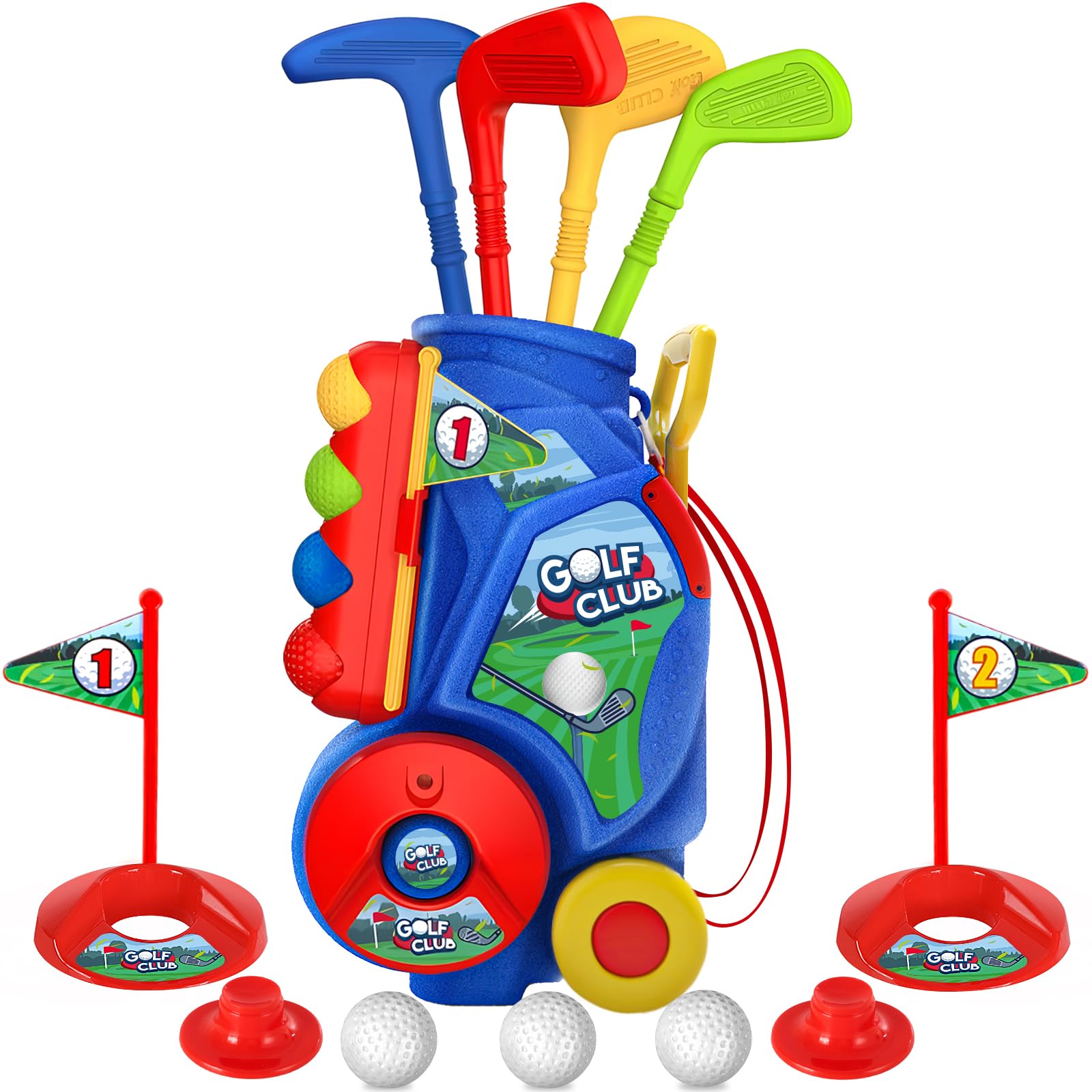 SUPER JOY Toddler Golf Set, Kids Golf Cart with 4 Clubs & 8 Balls