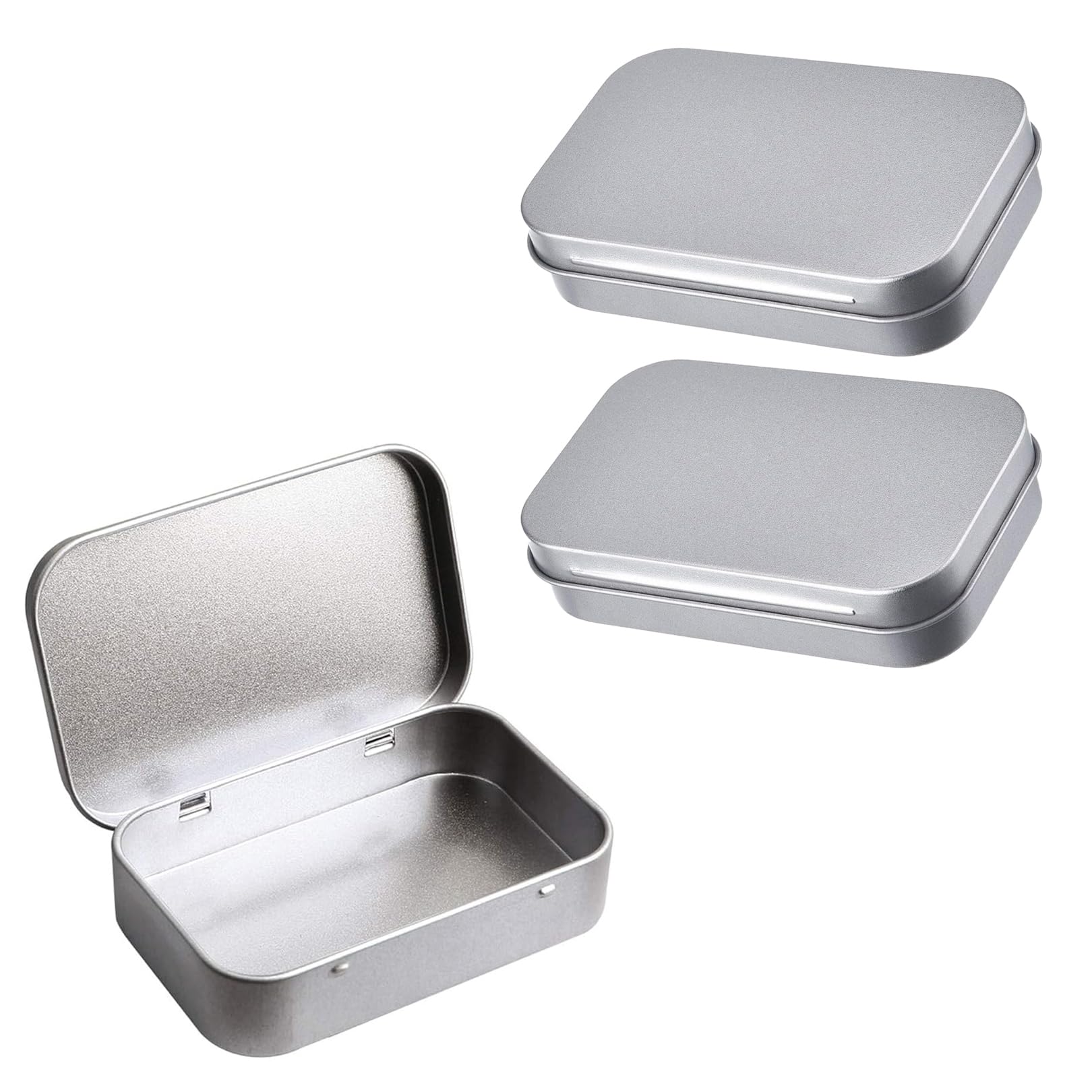 Rectangular Metal Tin Can with Hinged Box Containers and Small Storage Compartments for Household Items, Snacks and Objects