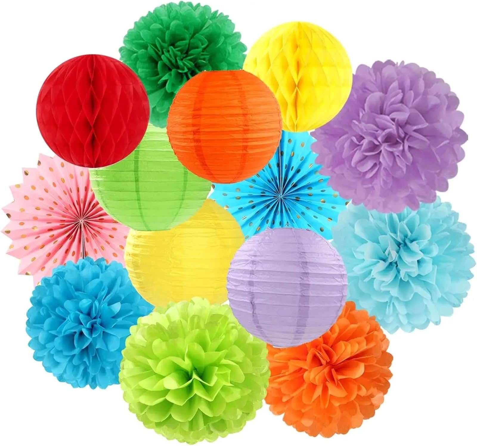 14Pcs Lantern Tissue Pom Poms Honeycomb for Wedding Bridal Shower Birthday Party Decoration for Wedding Party(Colorful)