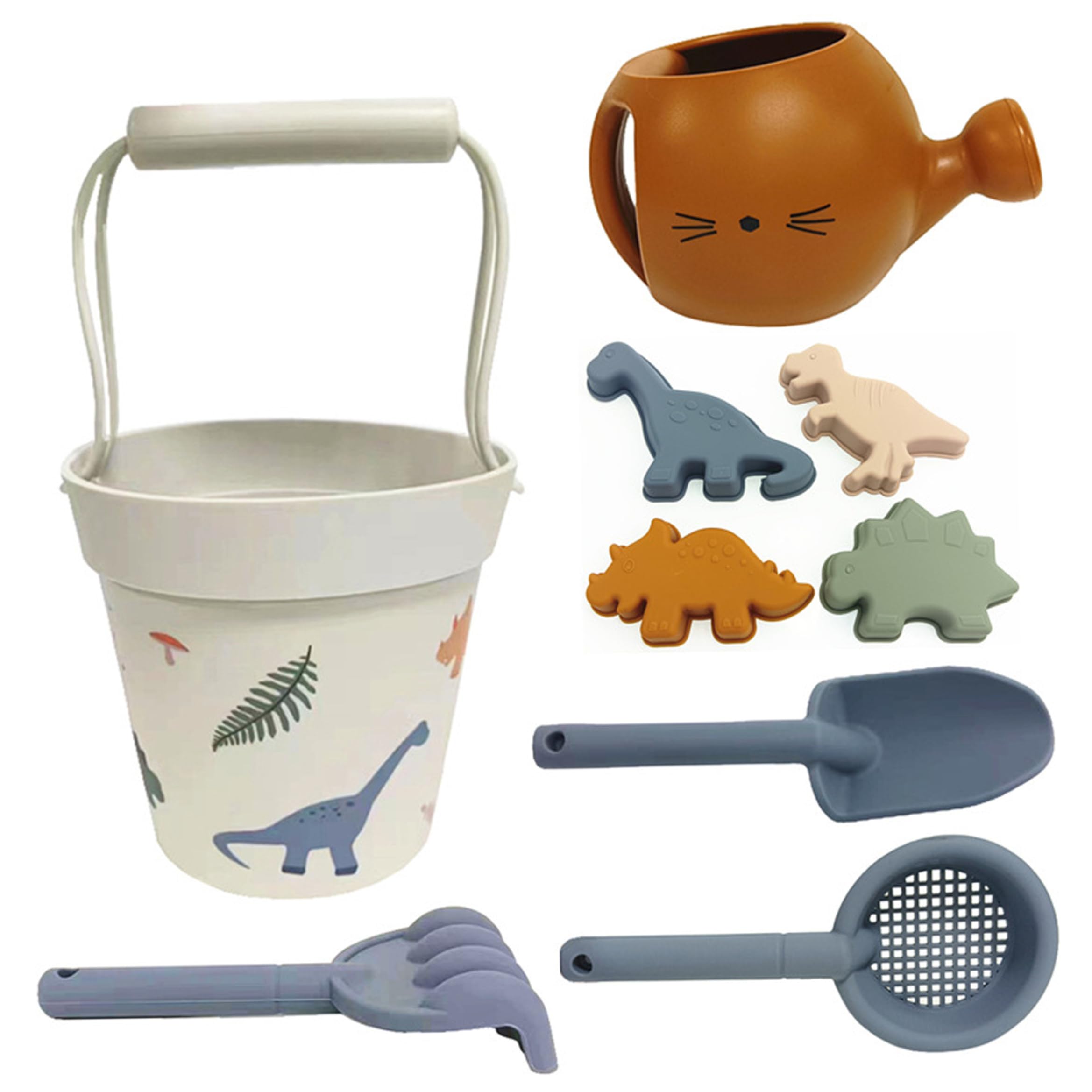 Giocattoli di Sabbia in Silicone, Set di Giocattoli da Spiaggia di Dinosauri da 9 Pezzi per Bambini, da Spiaggia per Alimenti per Bambini, Kit di Gioco con Sabbia Pieghevole, Piscina e a