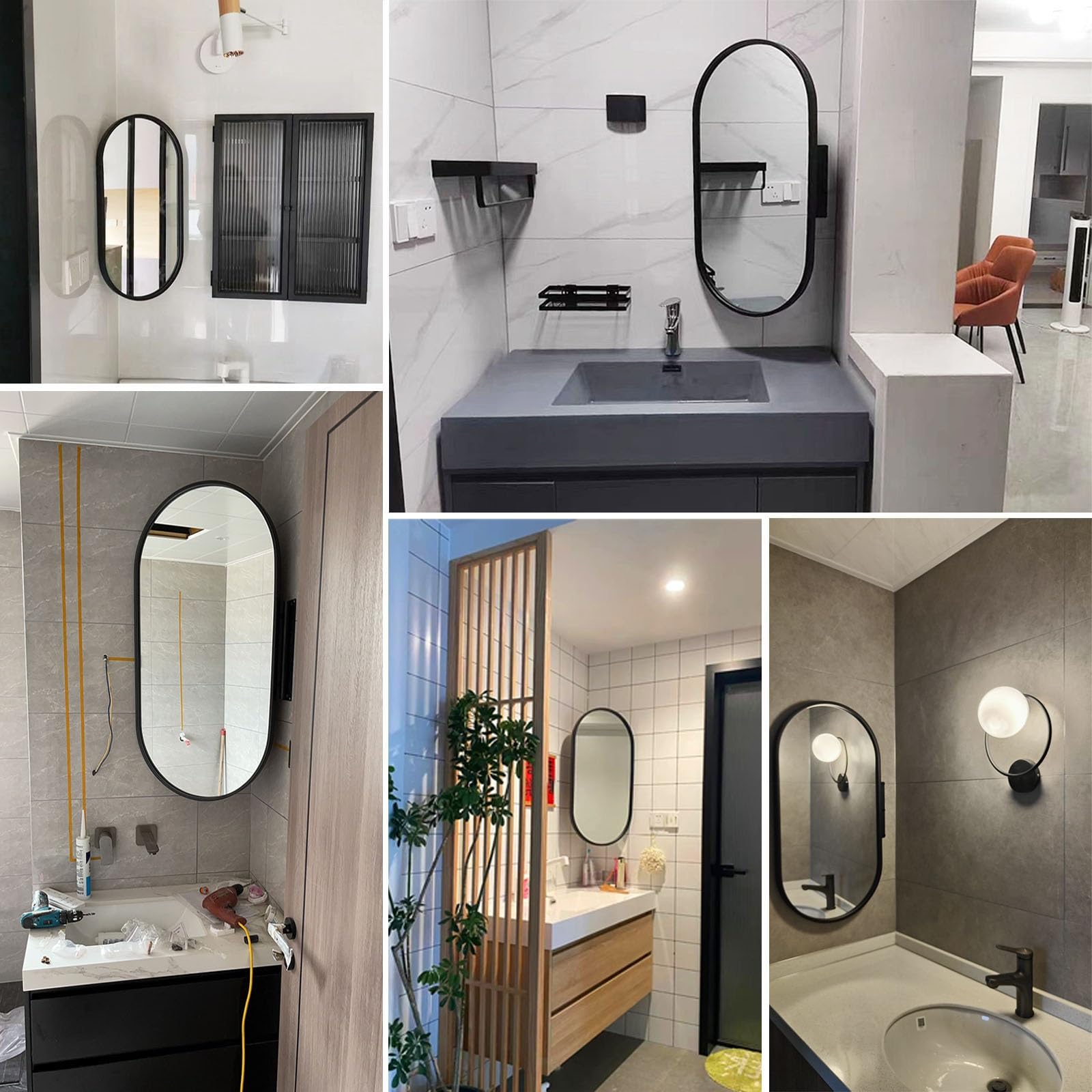 30 x 50 cm | 35 x 60 cm |40 x 80 cm | 40 x 90 cm | 50 x 80 cm, obrotowe obrotowe lustro narożne, obrotowe owalne lustro łazienkowe, rama ze stopu aluminium, czarny/złoty/biały, składany uchwyt (czarny