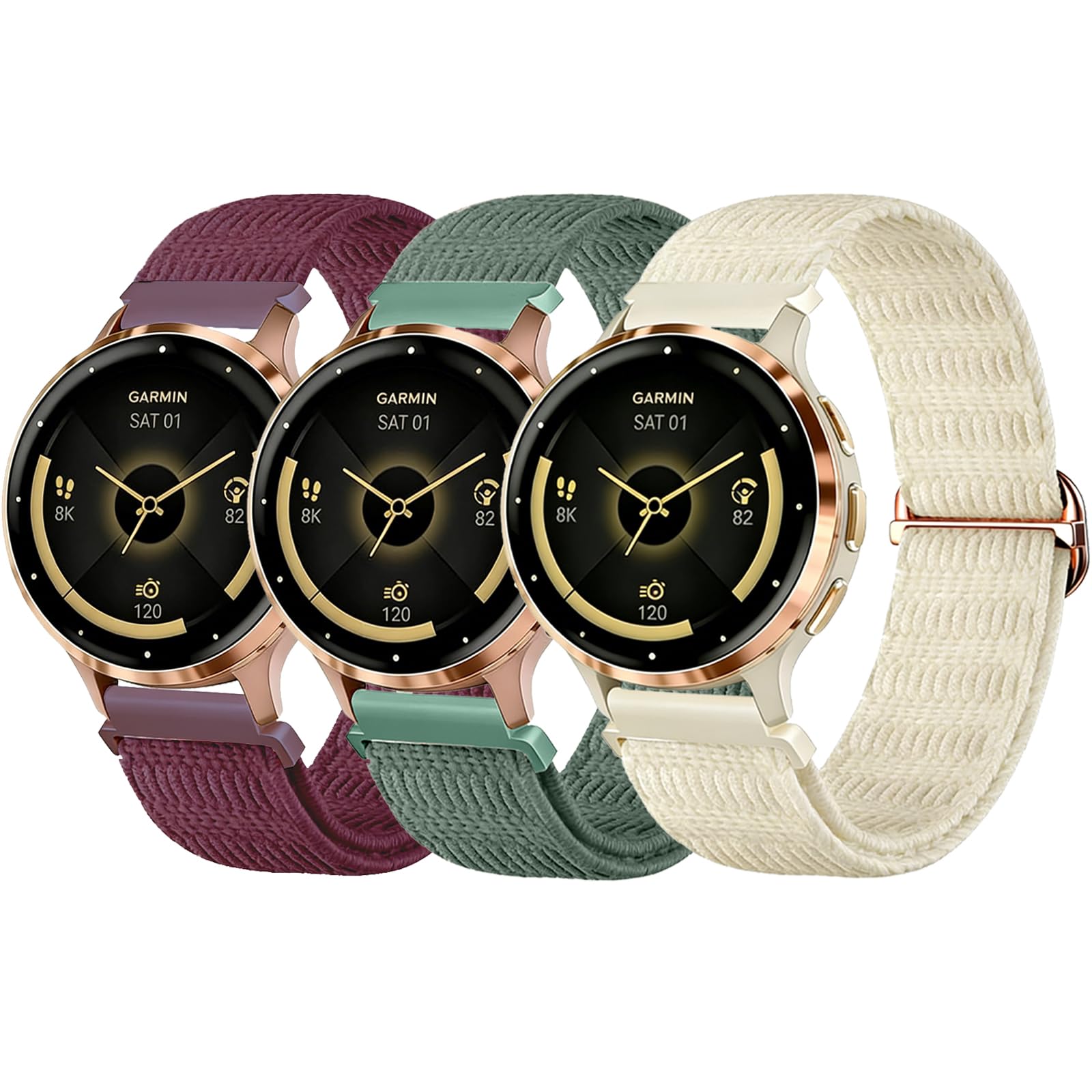 ZXgomg 18mm 3 pack nylon watch strap for Garmin Venu 3s/Venu 2s/Vivoactive 4s/Vivomove 3s/Garmin Forerunner 255s/Garmin Forerunner 255s Music/Garmin Forerunner 265s,nylon watch strap for ladies — image 1