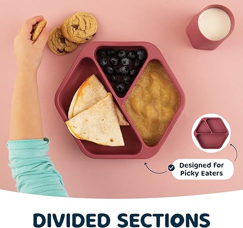 Miniatura 7 de Tiny Twinkle Plato de succión de silicona para bebé, plato dividido con agarre de succión para primeros alimentos y niños que se alimentan por sí