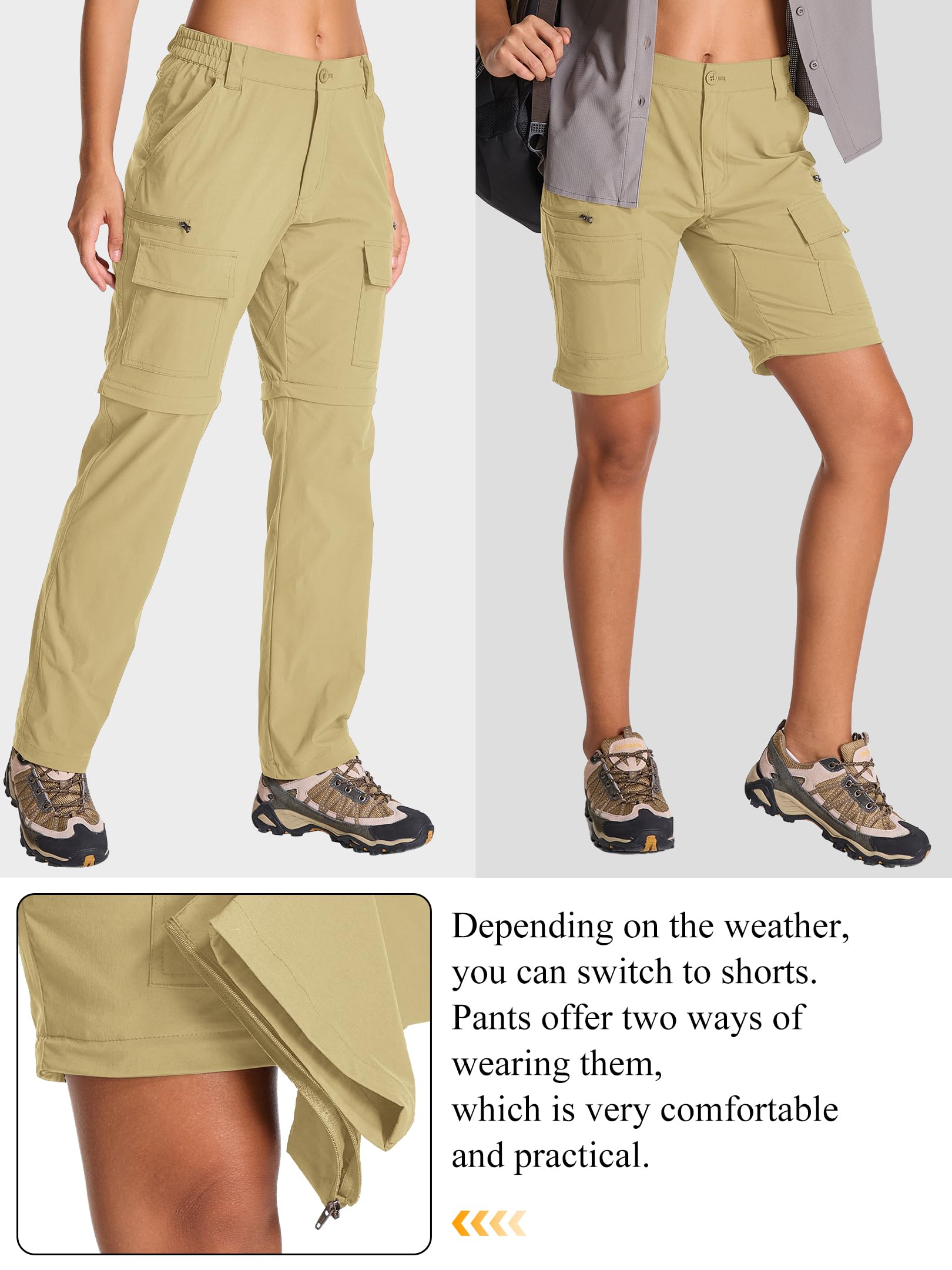 Pantalón de Senderismo Mujer Convertible, Ligero Transpirable Secado Rápido Pantalón Safari Exterior Verano Pantalón de Trabajo Técnico para Trekking