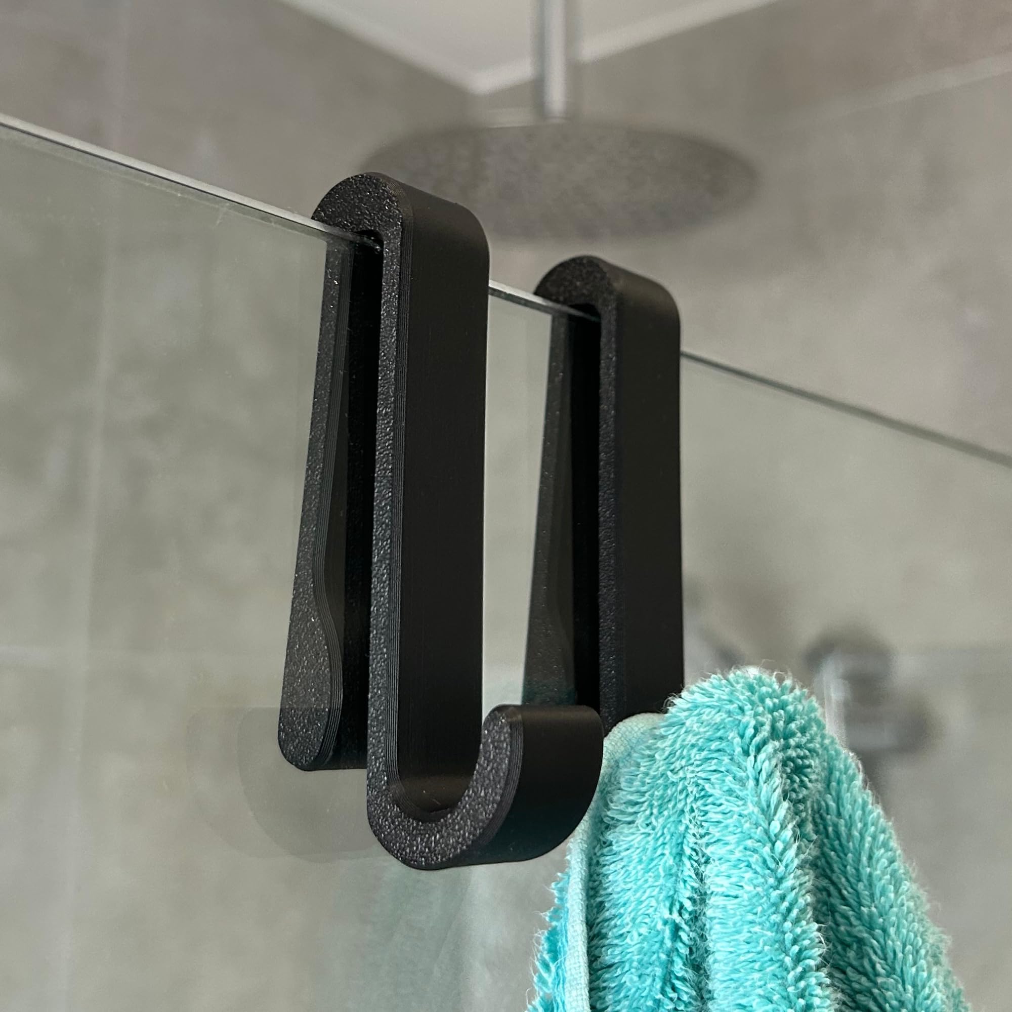 Shower Glass Hook - 2 Pack, Over-the-Glass Towel Hanger, No Drilling, Fits Glass up to 11mm, White or Black (Black - 2 Pack)