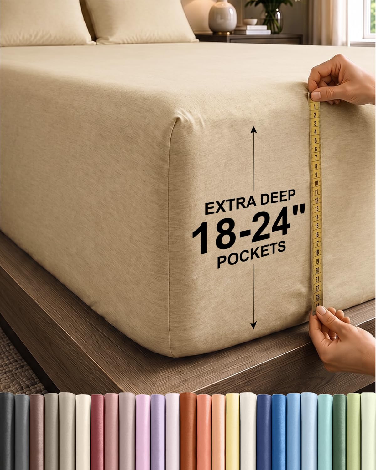 CGK Extra Deep Full Single Fitted Sheet Only - Heathered Tan