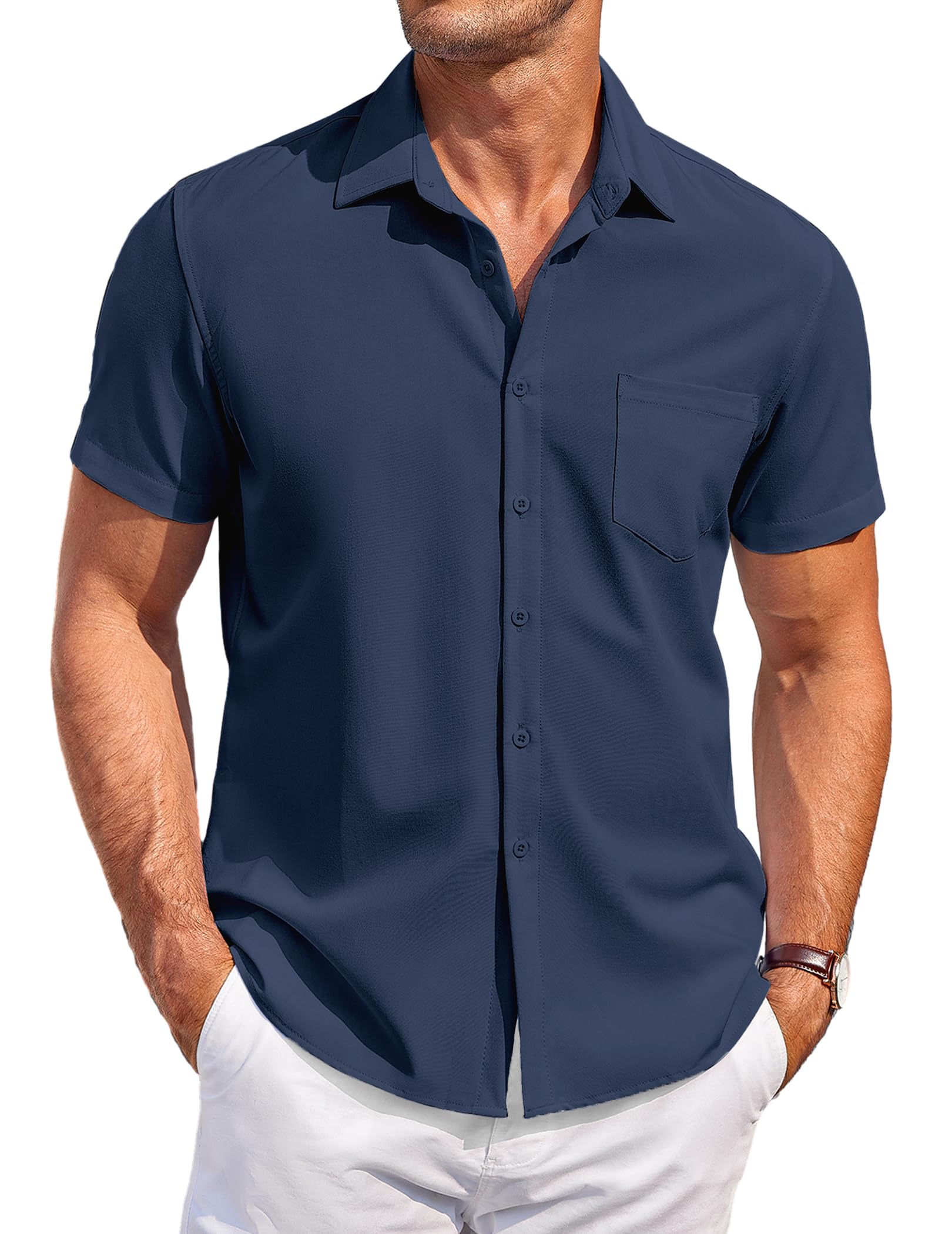 COOFANDY Mens Short Sleeve Shirts Casual Button Down Shirts Summer Beach Shirt Wrinkle Free