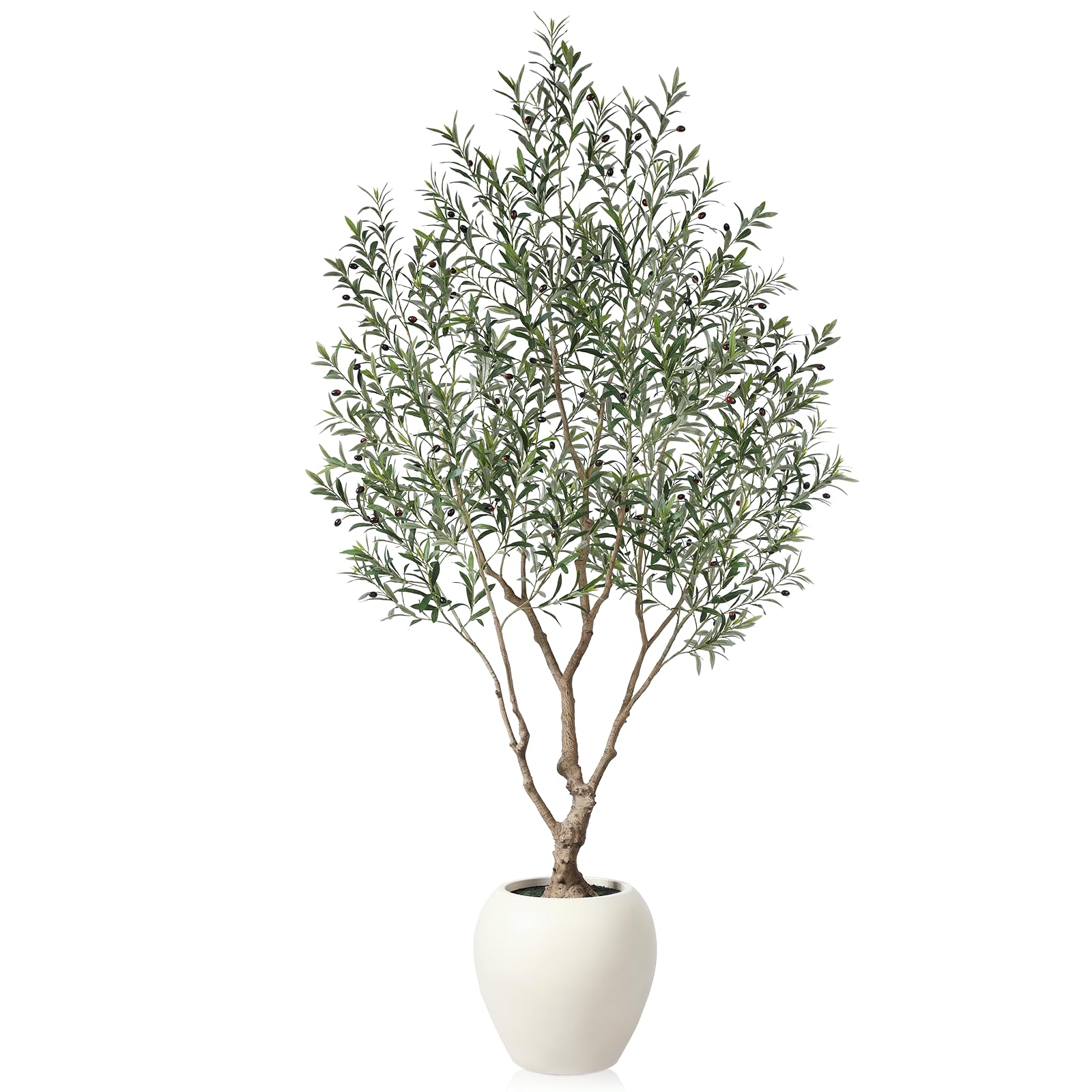 Olive Trees Artificial Indoor, 8 Feet Tall Faux Olive Tree with Round Artisan Planter, Premium Handmade, Realistic Trunk & Lifelike Leaves, Perfect for Large Spaces & Elegant Home/Office Decor