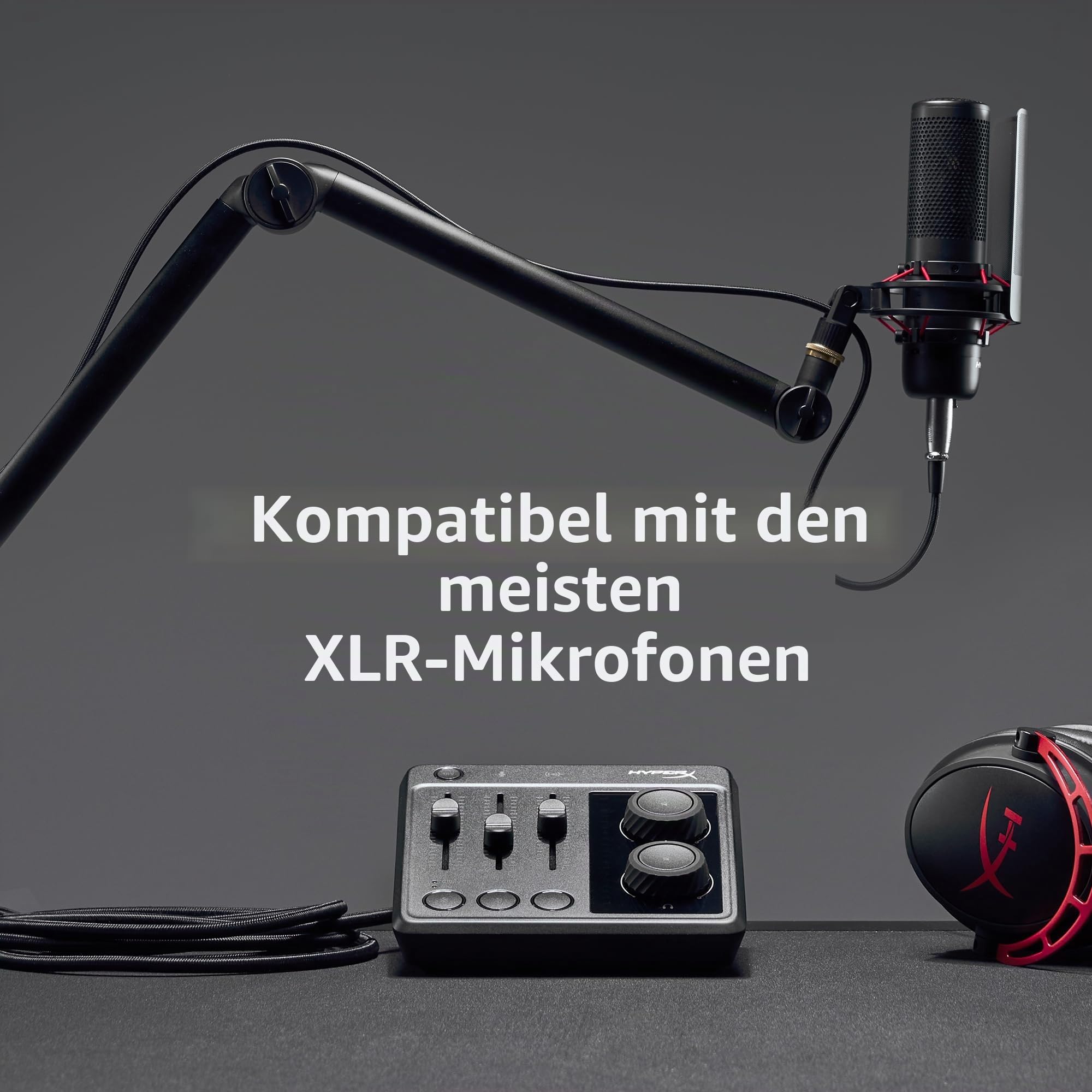 HyperX Audio Mixer – USB-C Audio-Interface mit XLR-/TRS-Kombibuchse, 3,5-mm-Eingang, 24-Bit/96 kHz Aufnahmequalität, 48 V Phantompower, Schwarz