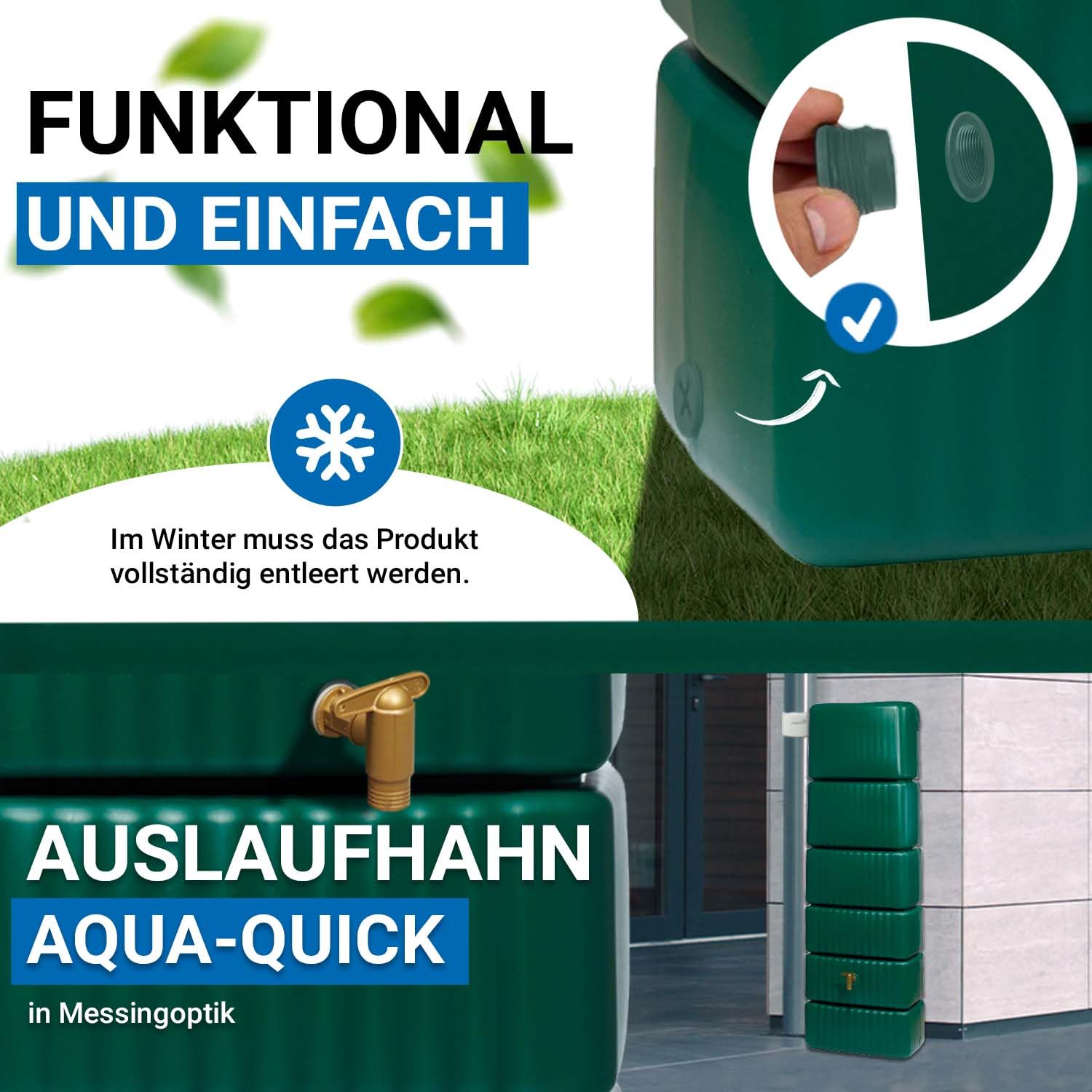 4rain Slim Regentonne Wandtank 330 Liter dunkelgrün - platzsparend für Gartenbewässerung - mit Auslaufhahn und Deckelöffnung zur Entnahme - aus Recyclingkunststoff mit starkem UV-Schutz im Freien