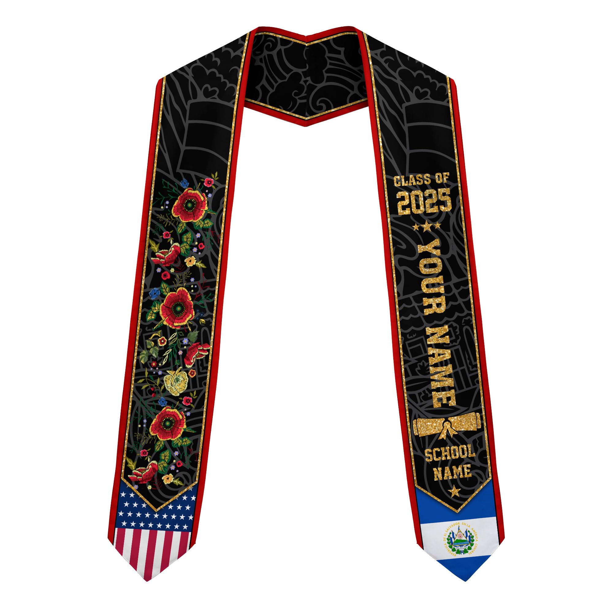 MonkeyVan Custom Salvadorans Graduation Sash, Salvadorans American Flag Graduation Sash 2025, El Salvador Graduation Stole Salvador5