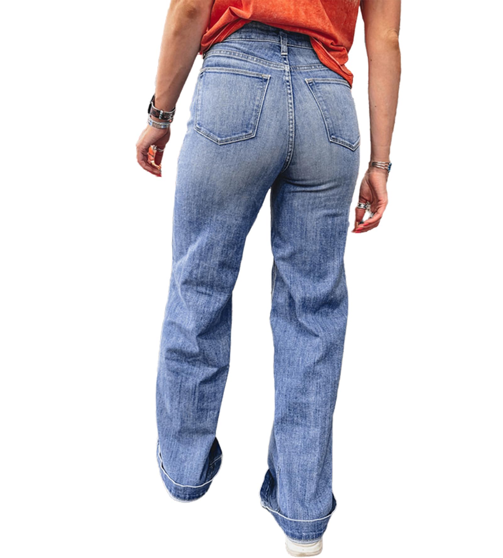 Jeans A Zampa D'elefante da Donna A Vita Alta Strappati dal Taglio Rilassato Jeans Svasati Pantaloni in Denim A Gamba Larga