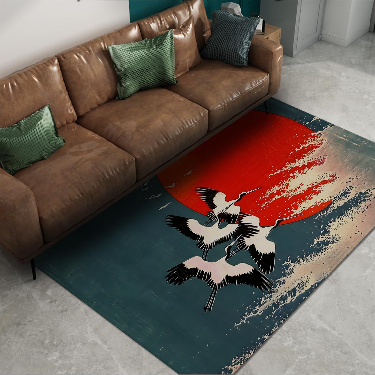 Tapis salon 160x200cm facile à nettoyer à motif animal japonais