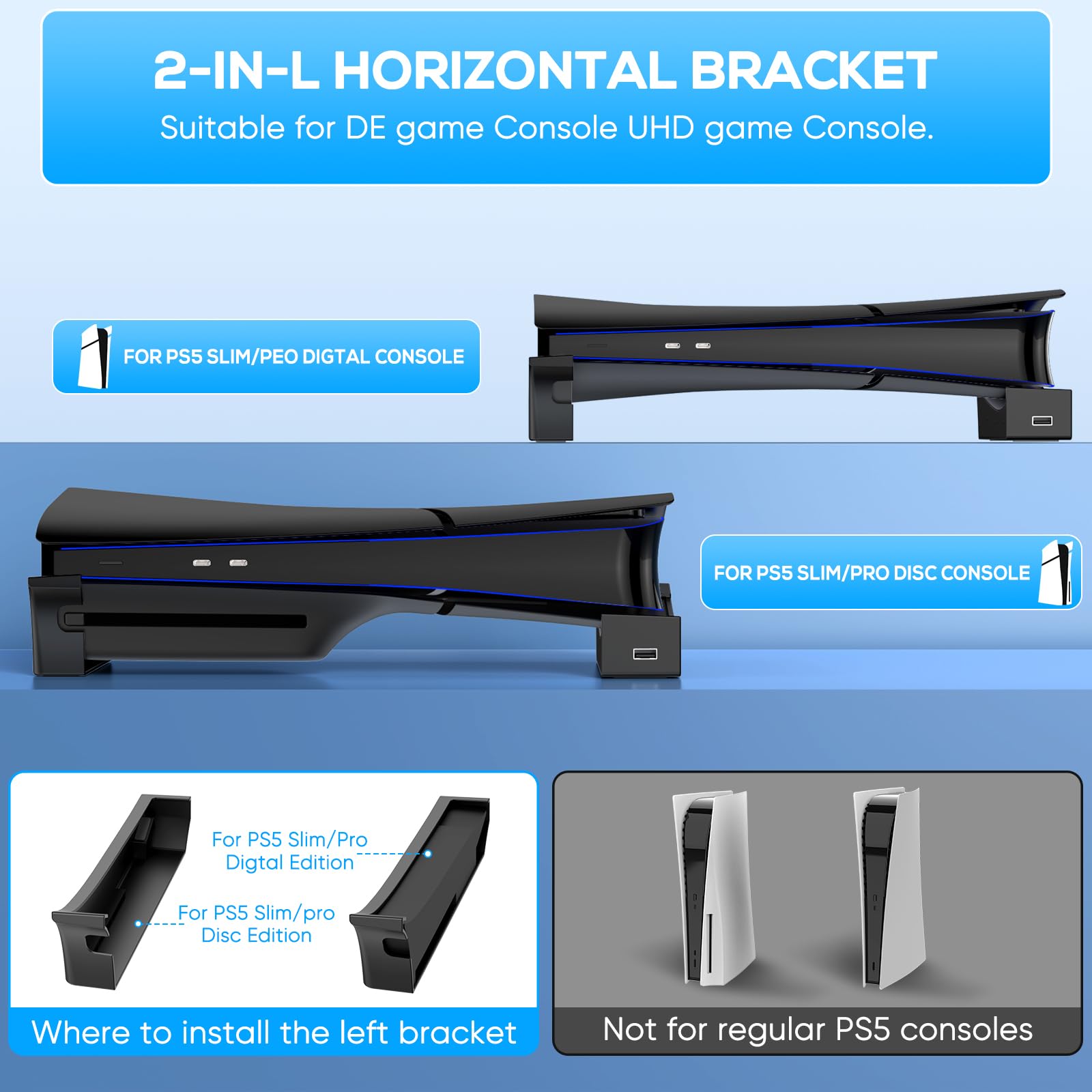Support Horizontal pour Nouvelle Console PS5 Slim avec Hub USB 4 Ports, Base Support Accessoires pour 2023 Playstation 5 Slim Disc & Digital Edition, Support avec 4 Ports USB 2.0 Date pour Chargement