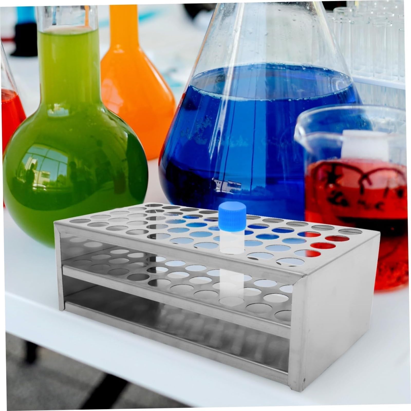 Acryl-Prüfrohrstahl, 50-Well-Reagenzglasgestell, silberfarben, 25,5 x 13 8, cm, for den Unterricht in der Forschung und wissenschaftlichen Experimenten