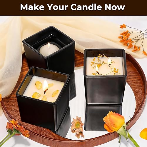 Miniatura 17 de CONNOO Paquete de 6 tarros de vela de vidrio esmerilado de 24 onzas, múltiples mechas de boca ancha, recipientes vacíos a granel para hacer velas