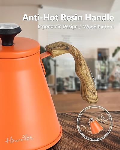 Miniatura 5 de Harriet Hervidor de cuello de cisne con termómetro para verter sobre café y té, 37 onzas líquidas, acero inoxidable, base duradera de 3 capas,