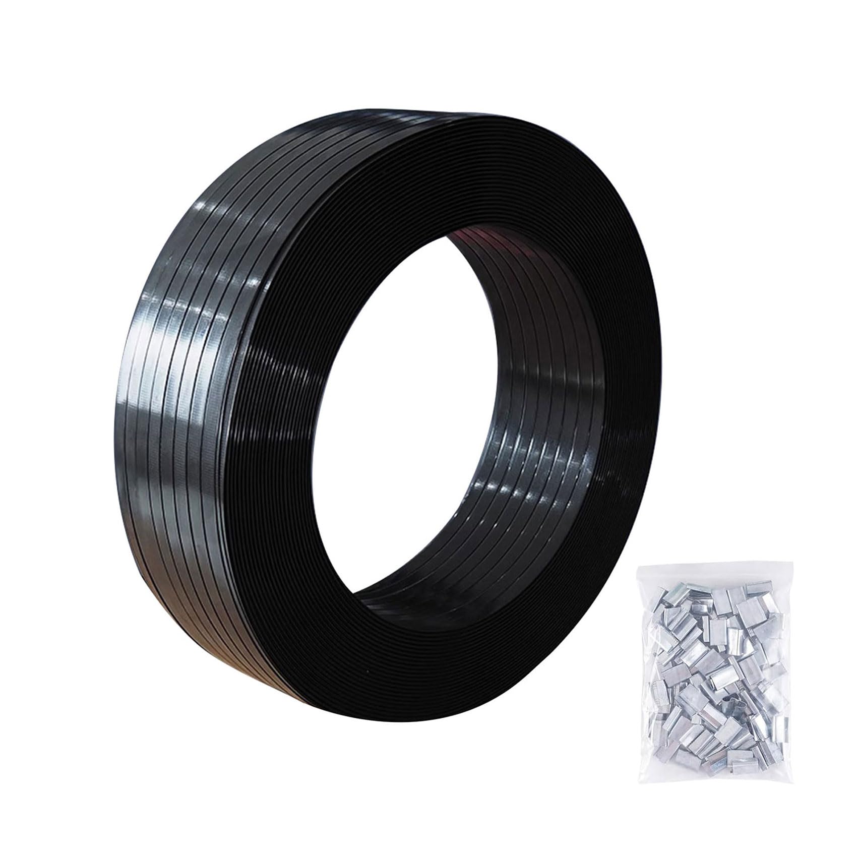 Feuillard Rouleau de Ruban de Cerclage avec 70 Boucles Métalliques Feuillard de Cerclage Palette PET Sangles d'emballage Manuel 1200m x 16mm x 0.8mm - Résistance à la Déchirure 530 kg(Color:noir)