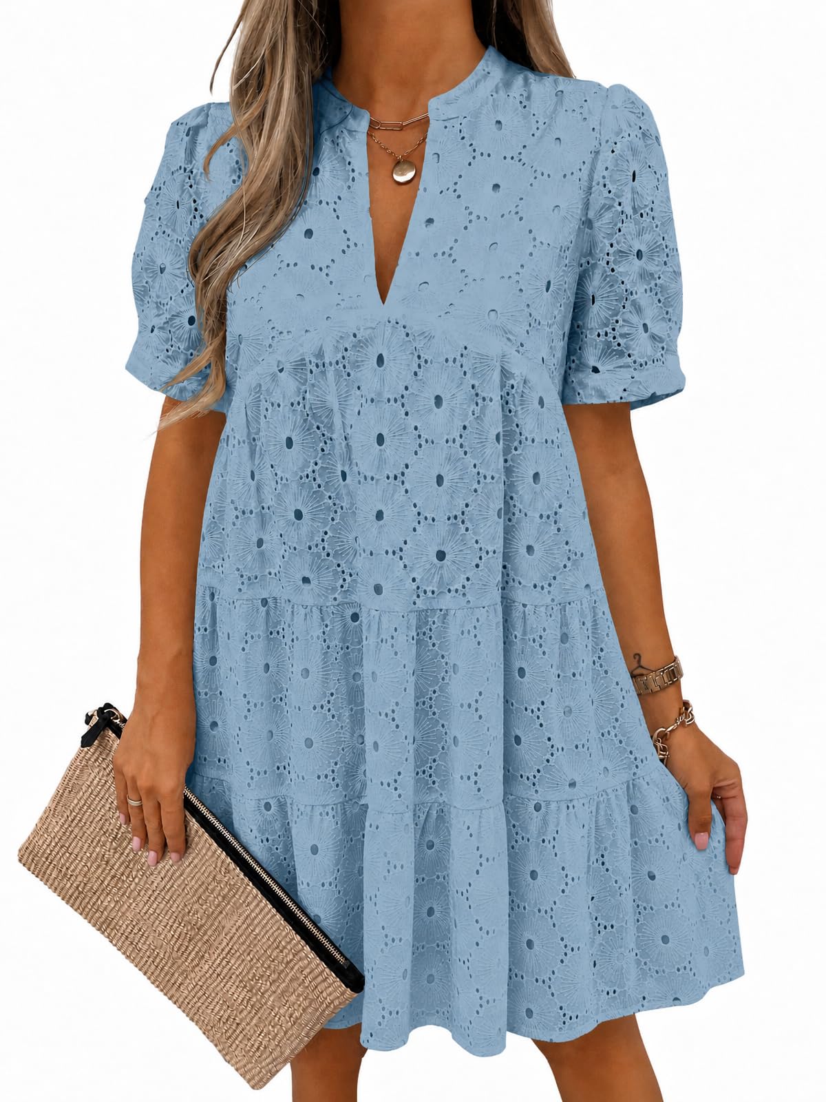 Imily Bela Womens Summer Lace Dresses Eyelet Casual Flowy Babydoll Dress