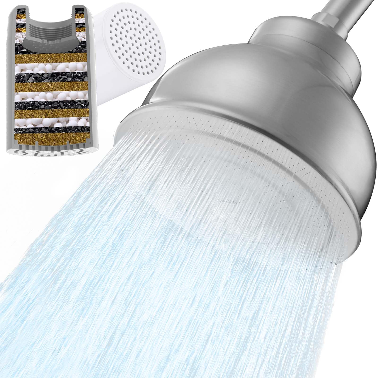 Pommeau de douche en métal avec filtres anti-calcaire et chlore