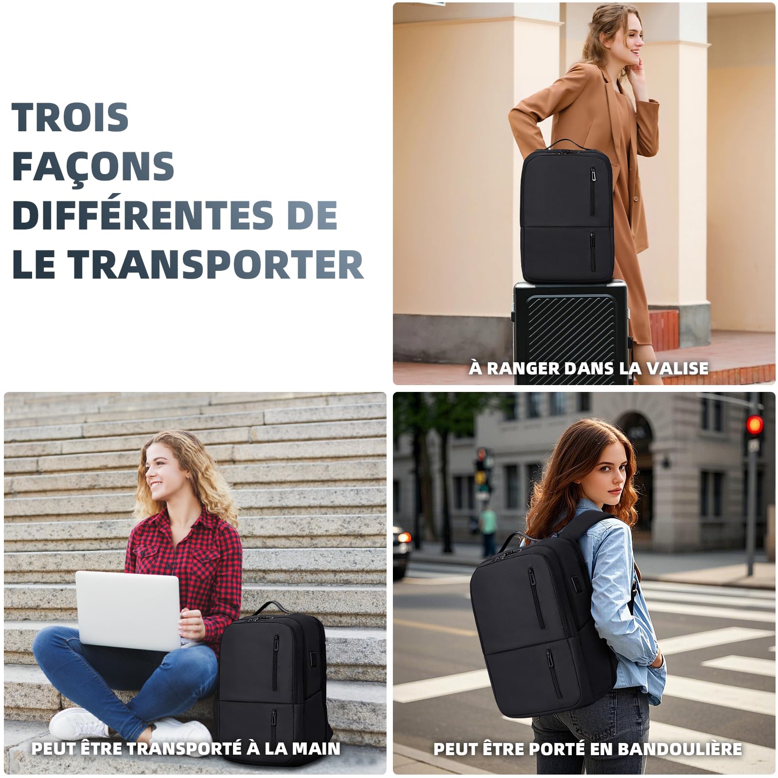 Sac à dos pour Ordinateur Portable 17,3 Pouces, sac à dos de Voyage Professionnel Imperméable avec port de Recharge USB, sac à dos Compact pour Homme et Femme, sac léger pour le Travail et les études
