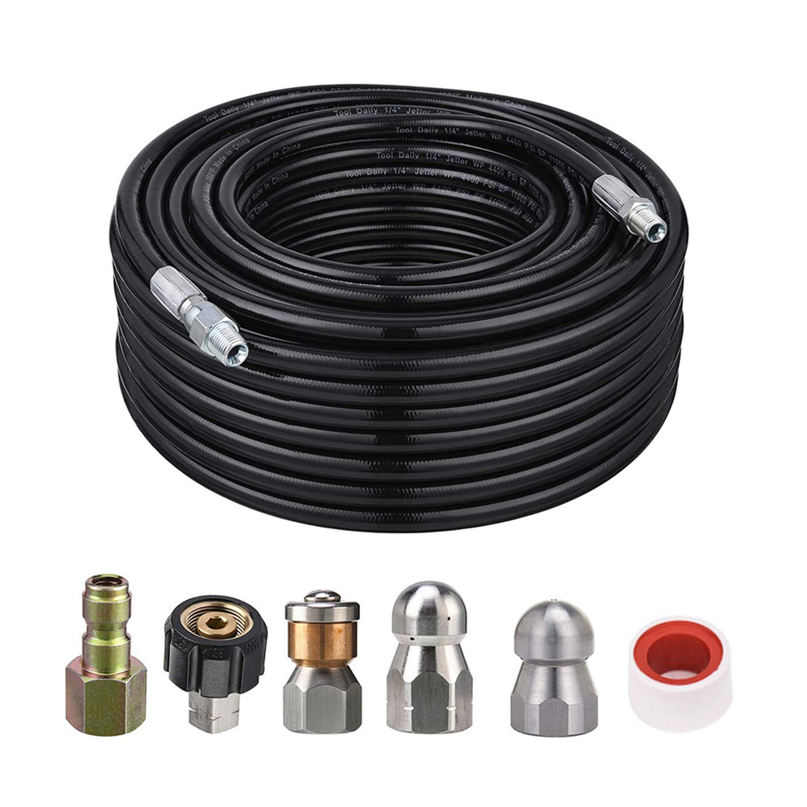 Sewer Jetter Kit 100ft Für Hochdruckreiniger – 5800 PSI, 1/4 Zoll NPT, Mit 6 Düsen & Zubehör