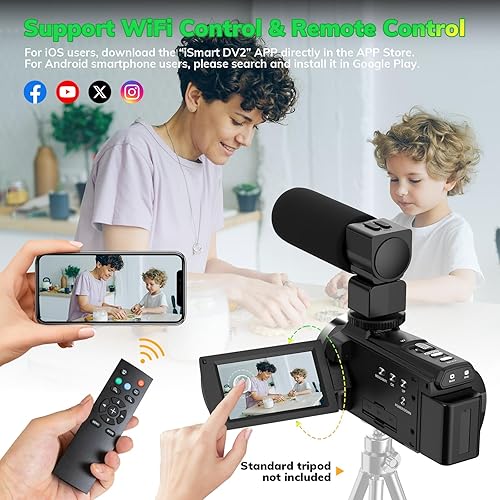 Miniatura 4 de Videocámara 5K UHD 48MP 60FPS WiFi Vlog Cámara para YouTube 10X Zoom óptico videocámaras con control remoto, estabilizador de mano, micrófono, 2