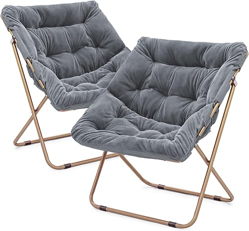 Miniatura 116 de Magshion Silla platillo plegable con otomana para adultos, cómodo asiento de lectura, asiento de piel sintética con marco de metal acolchado grueso