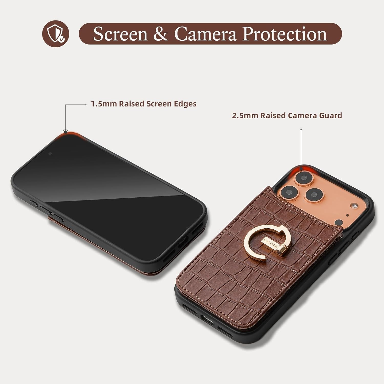 CUSTYPE Compatible with iPhone 17 Pro Wallet Case with Card Holder,180°Ring Holder Kickstand Card Slots Case,PU Leather Protective Case for iPhone 17 Pro 6.3inch-Brown - Image 7